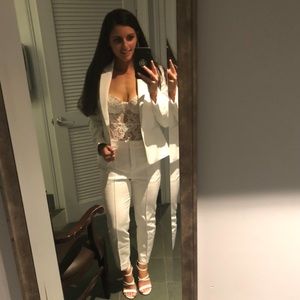 White blazer and white pants